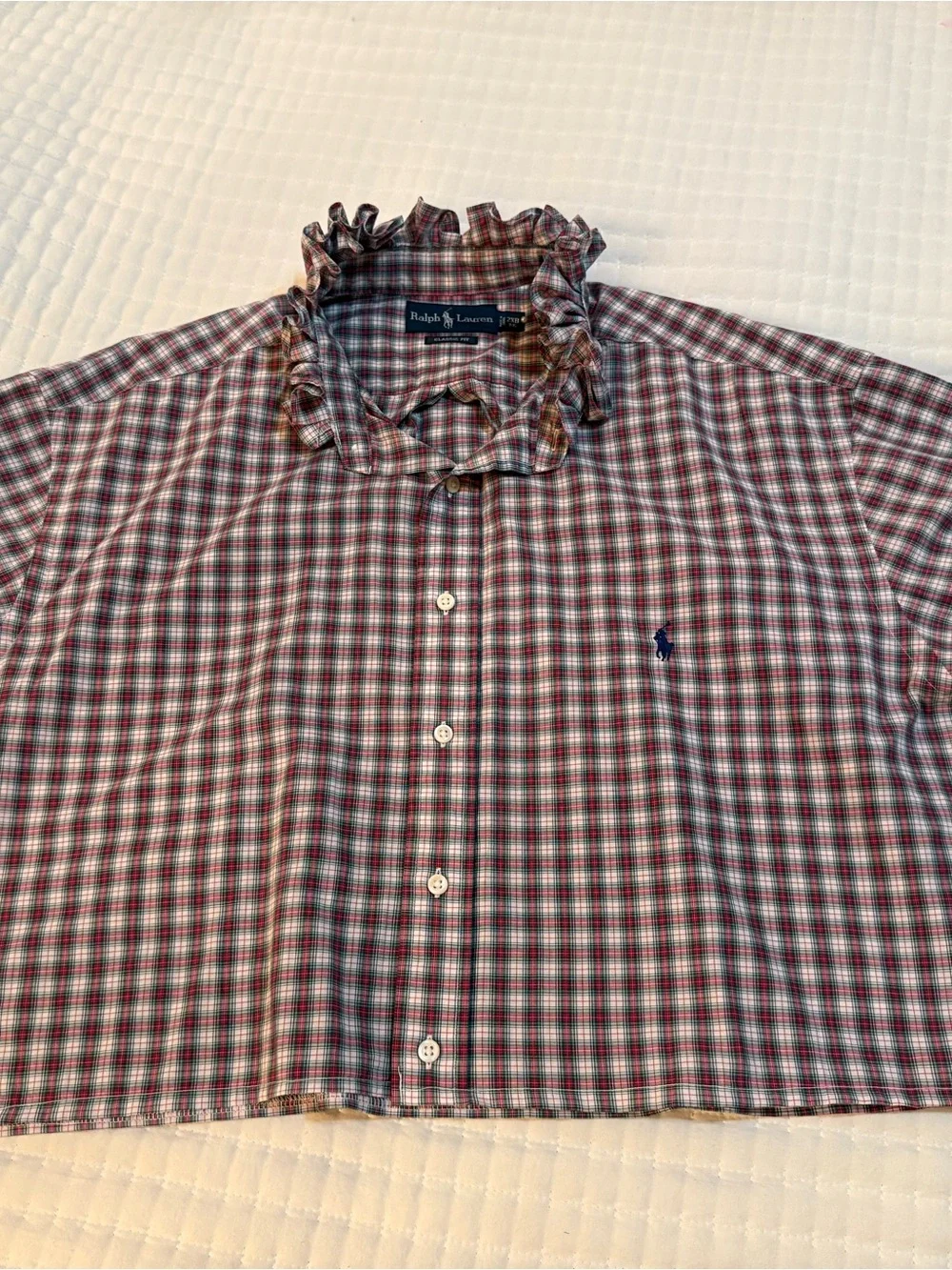 Polo by Ralph Lauren Pink & Blue Plaid Ruffle-Collar Button-Down - Picture 7 of 8